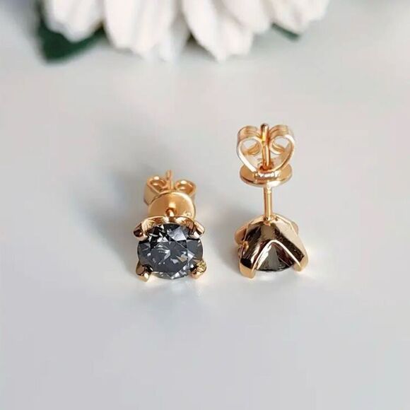 Elegant 8mm Grey Moissanite Gold Vermeil Stud Earrings GRA Certified New - Picture 1 of 6